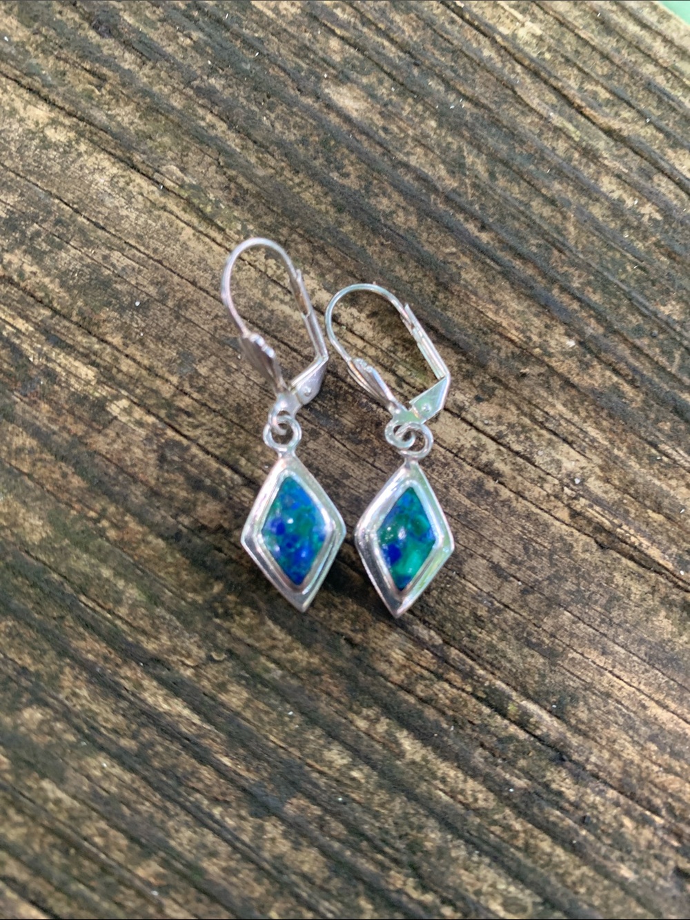 Sterling Silver Drop Earrings with Azurite  Inlay